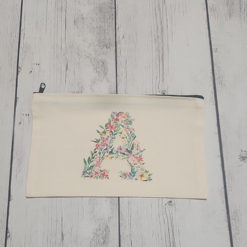 Inital A In Floral Design Pouch Great For Makeup, Pencils, Pens, Crayons Etc.